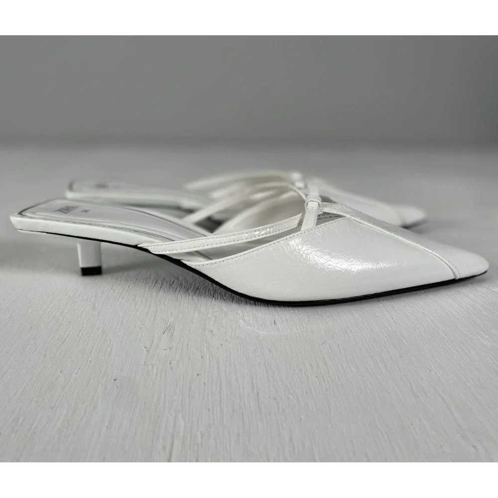 Zara White Bow Kitten Tiny Heal Slip On Point Toe Snake Skin Style Women 38 7.5 - Picture 6 of 14